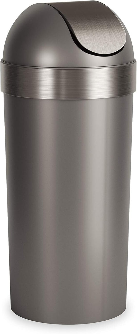 Functional 16.5-Gallon Kitchen Trash Can - Chic Swing-Top Design, Pewter Finish