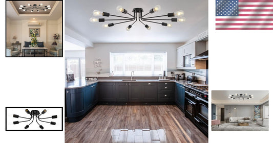 Dimmable 10-Light Vintage Metal Semi Flush Mount Ceiling Light for Modern Spaces