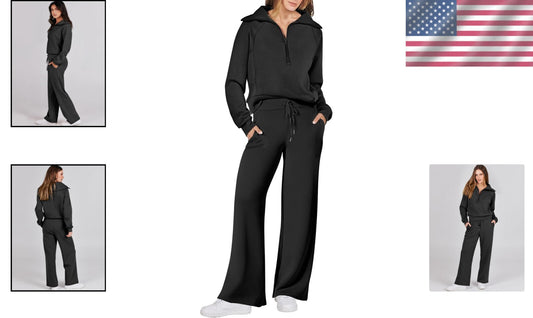 Fall Fashion Classic: Women's Half Zip Oversized Sweatshirt & Sweatpants Set