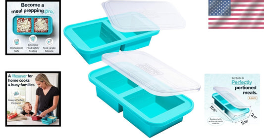 Versatile 2-Pack Aqua Silicone Molds for Soup, Sauces & Leftovers - Easy Storage