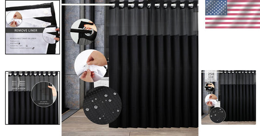 Luxury Hotel-Grade Shower Curtain with Thick Waffle Weave & Mesh Top - 72x74