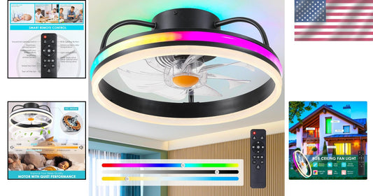 Dimmable LED 16" Ceiling Fan with Remote - Stylish Flush Mount for Every Room