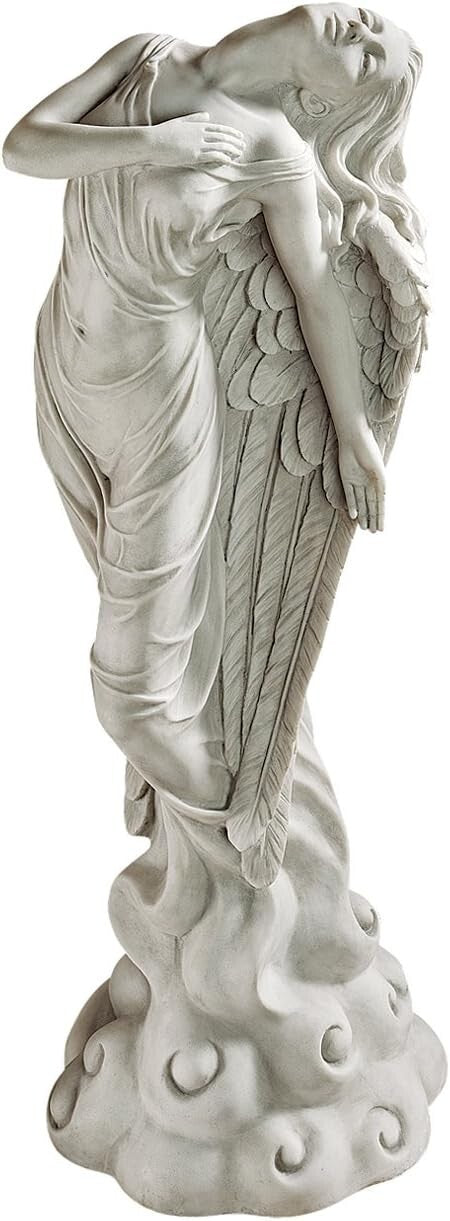 Exclusive Antique Stone Finish Angel Garden Statue - 6 lbs, Freestanding Art