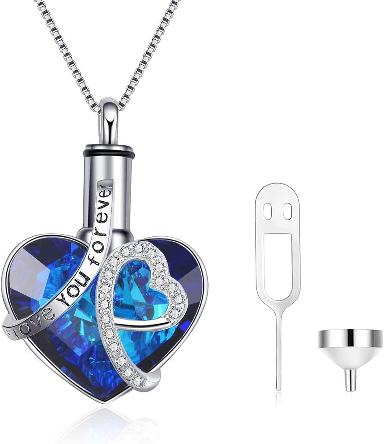 Handcrafted Ashes Necklace in Sterling Silver - Heart of Ocean Crystal Design