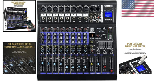 MX-80 8 Channel Professional Audio Mixer with XLR Jack & Bluetooth Connectivity