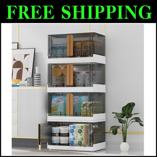 400Qt (4x100Qt) Stackable Plastic Storage Bins with Wheels for Easy Access