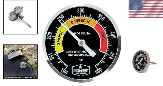 2" Analog BBQ Grill Thermometer in Stainless Steel - High-Accuracy Design