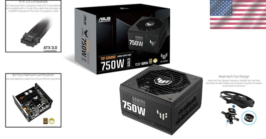 Efficient 750W TUF Power Supply - 80+ Gold Certified with Dual Ball Bearing Fan