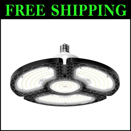 Energy-Efficient 80W LED Garage Light - 3 Adjustable Panels, 12000 Lumens