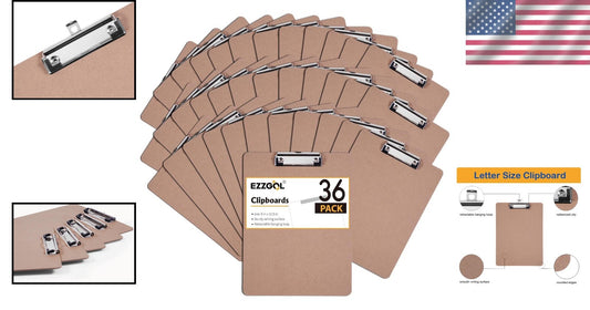 36 Pack Bulk Clipboard Set with Low Profile Clip - Durable & Eco-Friendly Wood