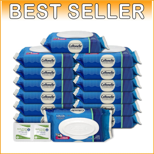 14 Packs of Gentle Flushable Wipes + 100 Cleaning Wipes - Resealable Bulk Pack