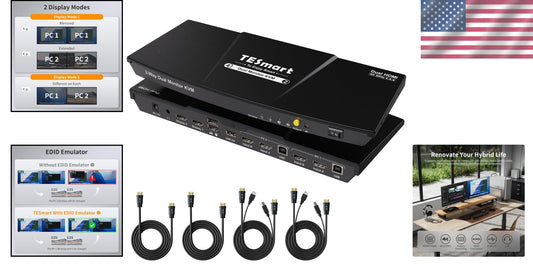 Versatile KVM Switch for Dual Monitors with Audio Output & Hot Plug - 12V Power