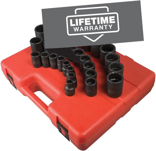 Cr-Mo Alloy Steel 26-Piece 1/2-Inch Metric Impact Socket Set with Storage Case