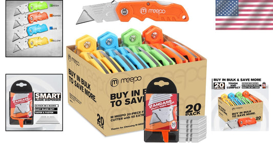 20-Pack Heavy-Duty Box Cutter with 50 Extra Razor Sharp Blades for Professionals