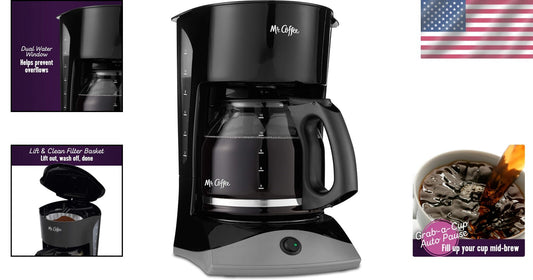 Classic 12-Cup Black Coffee Maker with Auto Pause - Perfect for Home & Office
