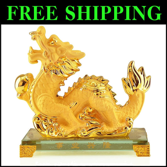 2024 Year of the Dragon Large Golden Resin Figurine - Collectible Table Decor
