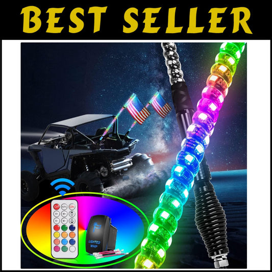 RGB 5FT Spiral LED Whip Light with RF Remote - Universal Fit for ATVs and UTVs