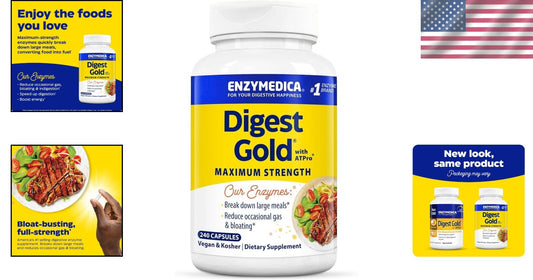 Vegan & Kosher Digestive Enzymes, 240 Capsules - Break Down Large Meals Easily