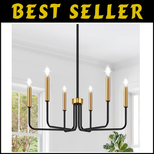 Industrial Black and Gold 6-Light Ceiling Fixture - Easy Install Farmhouse Style