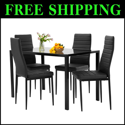 Elegant Dining Room Table Set with 4 Faux Leather Chairs for Small Spaces