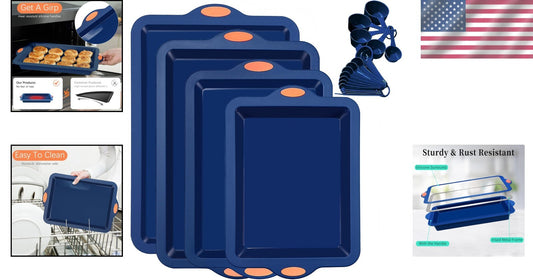 4-Piece Navy Blue Silicone Baking Set - Nonstick Bakeware with Reinforced Frame