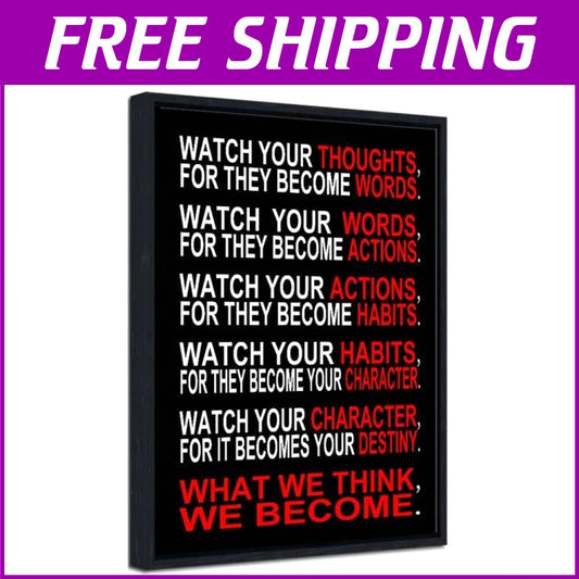 Motivational 'Watch Your Thoughts' Canvas Art - Stylish Black Framed Print 20x24