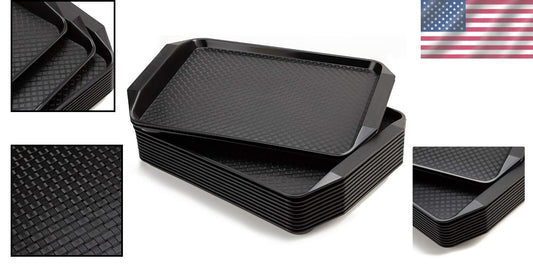 Casual Black Fast Food Serving Trays, 12-Pack 16.95"x11.82" Rectangular