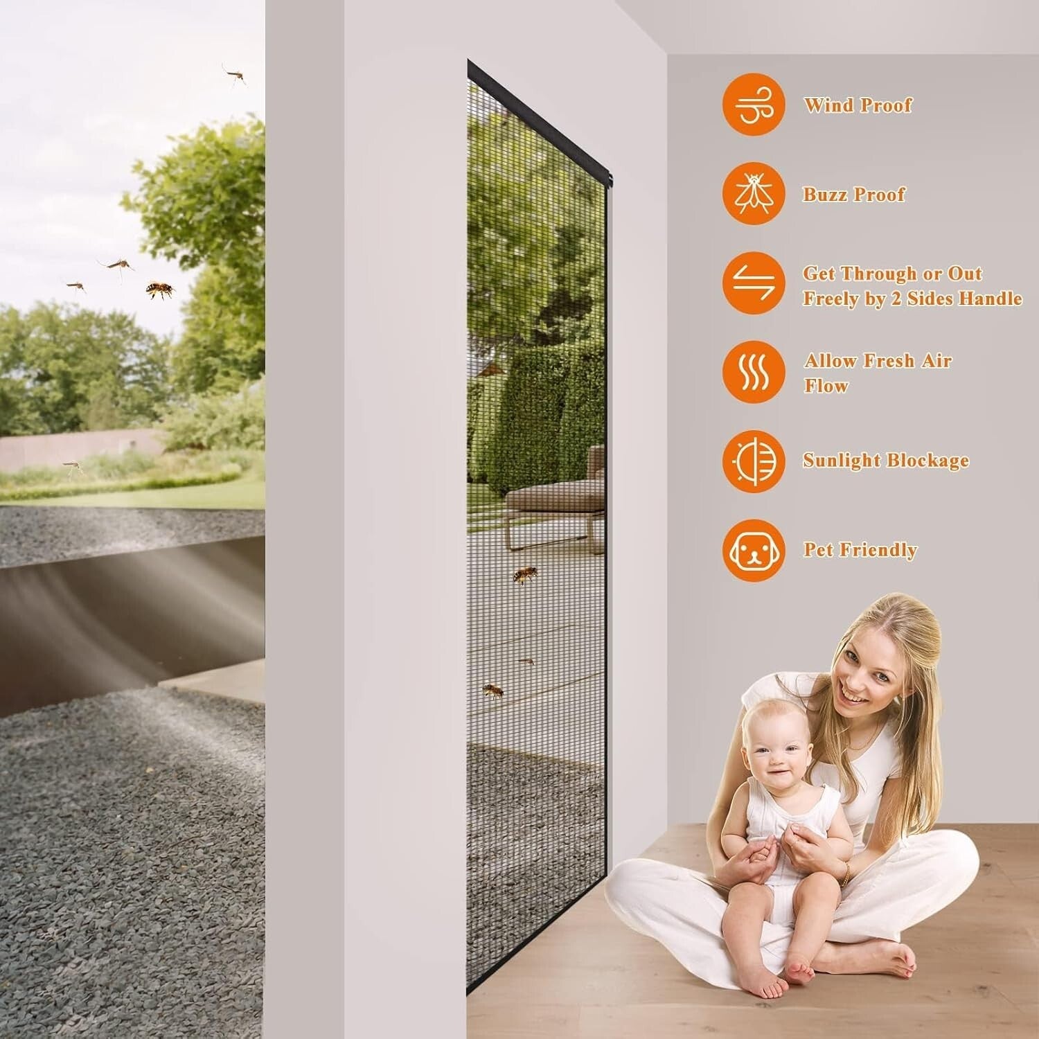 Stylish Heavy-Duty Screen Door 38" x 99" - Convenient Pet Access & Fresh Air