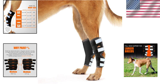 Breathable Neoprene Dog Hock Brace, ACL & CCL Support for Large Breeds, 1 Pair