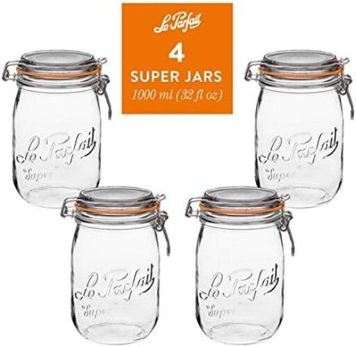 32oz Wide Mouth Glass Jars - Durable Airtight Storage + Dishwasher Safe, 4 Pack