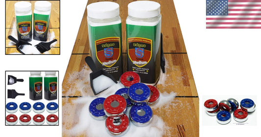 Complete Shuffleboard Accessories Bundle: 8 Pucks, Wax & Mini Brush Set
