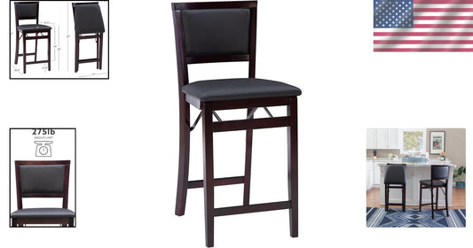 Elegant 24-Inch Folding Counter Stool with Faux Leather Pad - Espresso Finish
