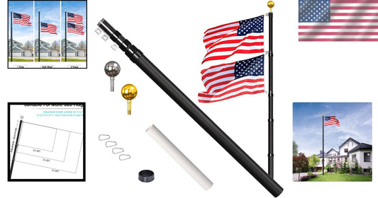 30ft Telescopic Aluminum Flag Pole Kit with 3x5 American Flag for Outdoor Use