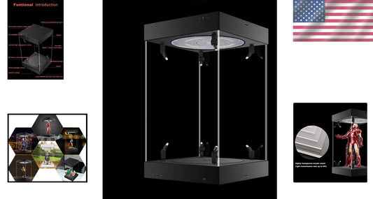 Acrylic Action Figure Display Case with Adjustable LED Lights and Rotating Base