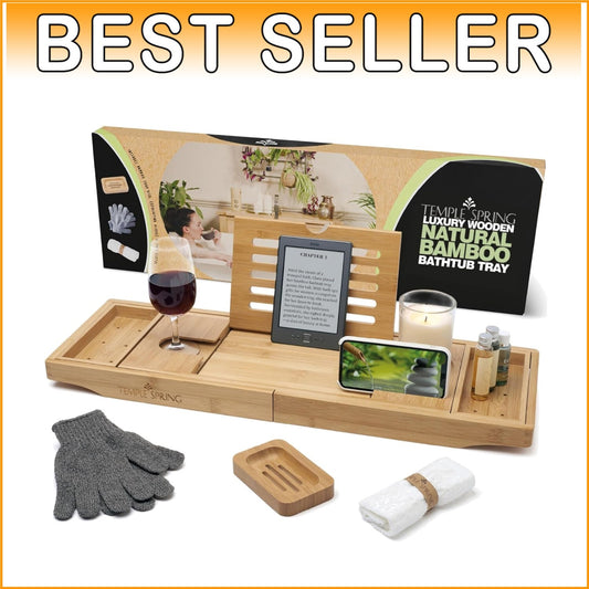 Sturdy Bamboo Bathtub Caddy with Soap Dish & Accessories for Ultimate Comfort