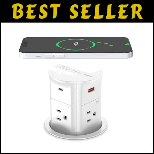 3.15" Pop-Up Countertop Outlet with 15W Wireless Charger & 800J Surge Protection