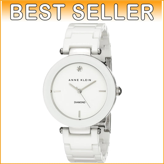Chic Women's Black Ceramic Watch with Diamond Details and Glossy White Dial