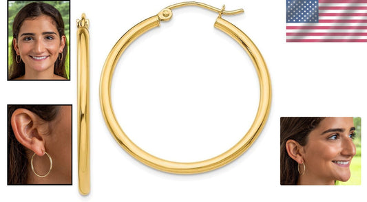 Versatile 30mm 14K Gold Hoop Earrings - Perfect for Day or Night Wear