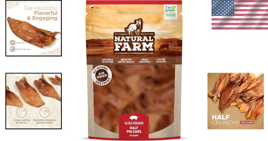 Long-Lasting Natural Pig Ears for Dogs - 50-Pack for Chewing & Dental Care
