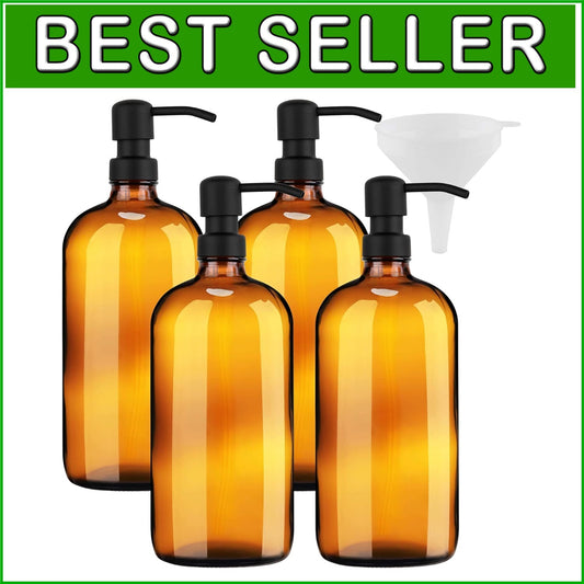 Elegant 32 Oz Amber Glass Dispenser with Stainless Steel Pump - Versatile & Chic