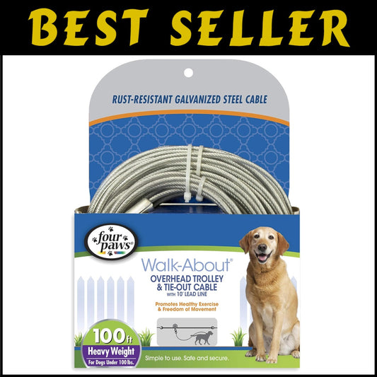 Heavy Weight 100 Feet Trolley Exerciser for Large Dogs - Rust-Proof Safety Cable