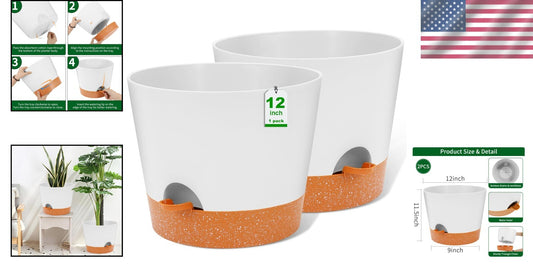 Elegant Matte White Planters - 12-Inch Self-Watering Flower Pots with Reservoir