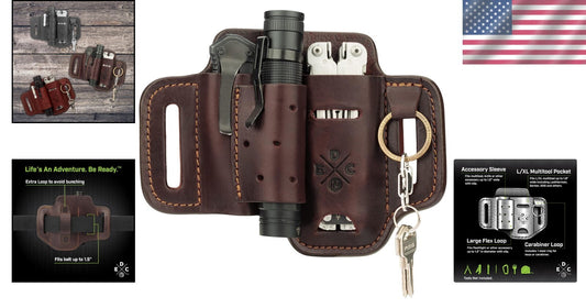Burgundy Leather Multitool Holster & Flashlight Pouch - Fits Leatherman & Gerber