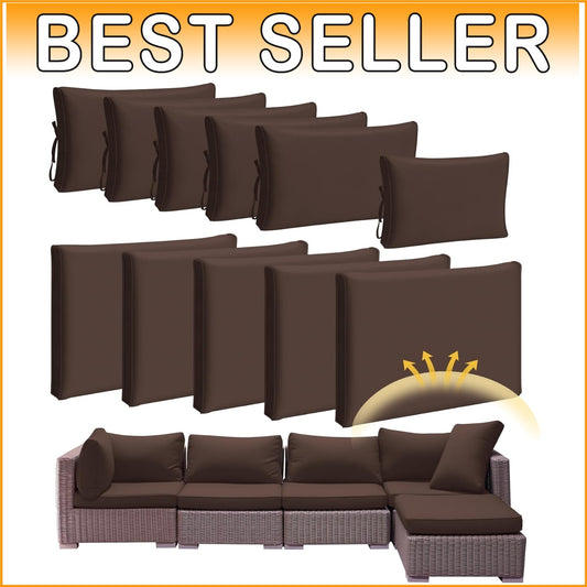 Brown Waterproof Patio Cushion Covers Set - 11 Pcs for Wicker Furniture