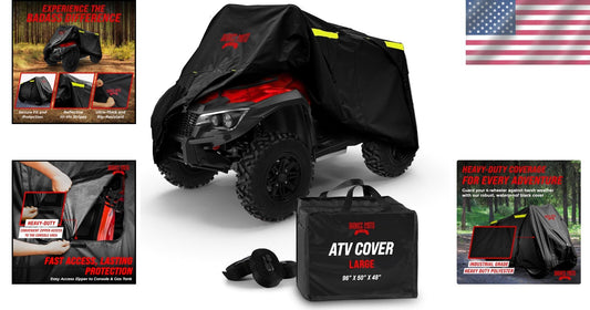 Heavy-Duty Waterproof ATV Cover with Reflective Strips - 95" Long - Badass Black