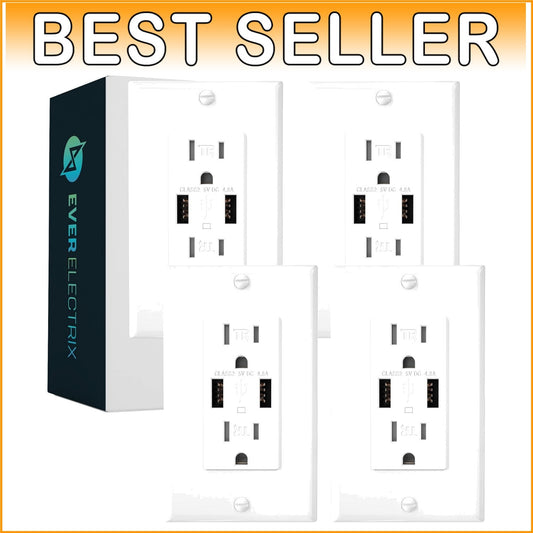 White USB Wall Outlet with 4.8A Power - Screwless Installation, Safe & Stylish