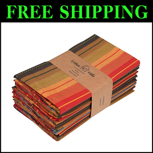 Red Multi Color Striped Napkin Set - 12 Premium Cotton Dinner Napkins 20x20