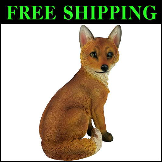 Whimsical Lifelike Woodie The Fox Sculpture - Garden Accent 10 Inches Wide