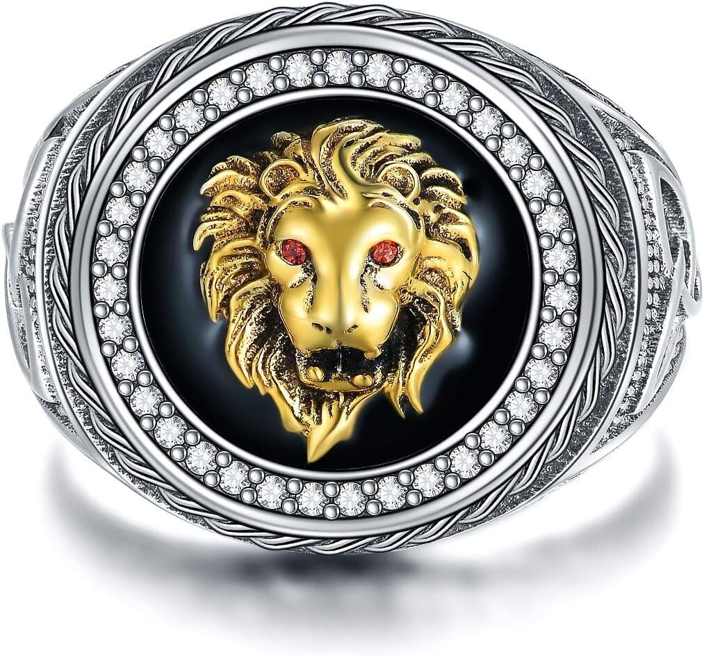 Exquisite Lion Head Ring in 925 Silver for Men - Graduation and Birthday Gift