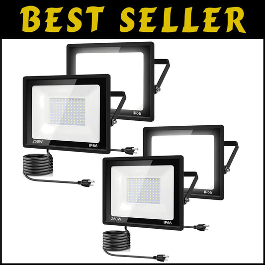4-Pack 250W Outdoor LED Flood Lights - Shatterproof, IP66 Rated for All Weather